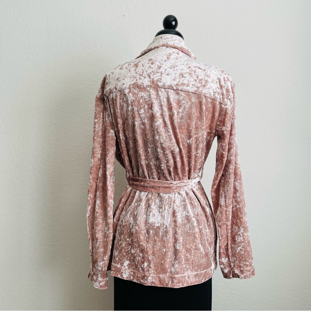 Chelsea 28 Pink Velvet Open-Front Belted Blazer Jacket Coat - Picture 8 of 14